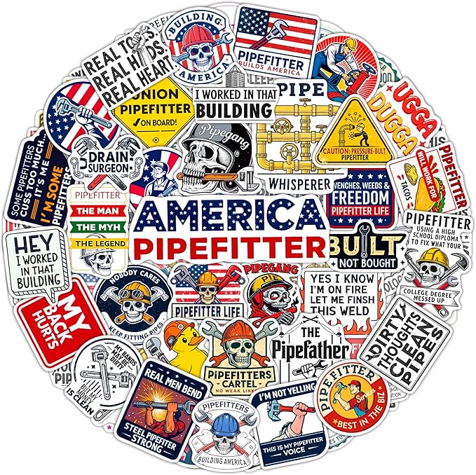 100Pcs Funny Pipefitters Stickers Hard Hat and Decals for Water Bottle - Pipefitter Gifts for Men - Steamfitter Stickers- Gift for Women & Men