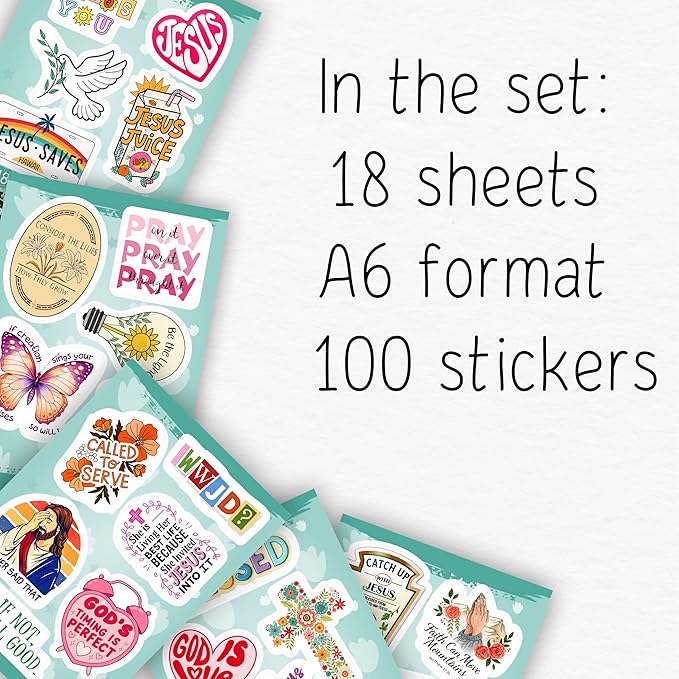 100Pcs Christian Stickers for Water Bottle, Laptop - Religious, Jesus Stickers - Christian Gifts, Party Supplies & Decorations - Gift for Women & Men