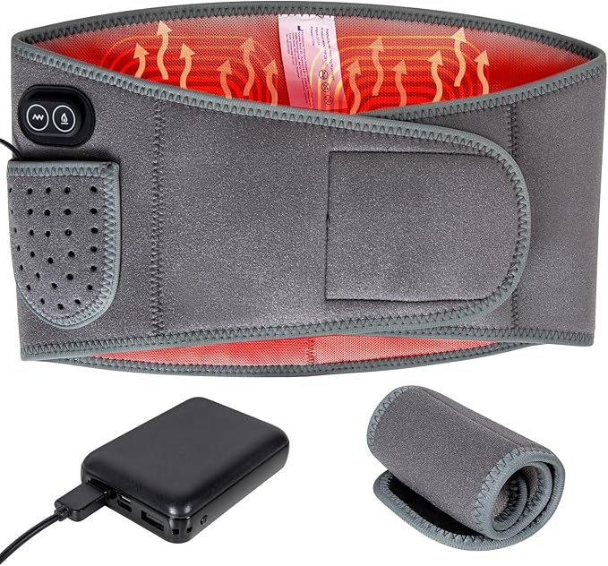 Wireless Heating Waist Belt with 8000mAh Battery, 3 Vibration Modes & 3 Heat Levels, Cordless Back Massager with Extension Strap for Lower Back, Cramps, Lumbar Support, Office & Travel Use