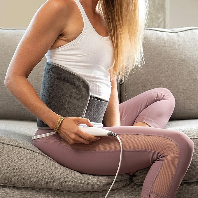 Pure Enrichment PureRelief Lumbar & Abdominal Heating Pad - 4 Heat Settings, Adjustable Belt, Hot/Cold Gel Pack, and Storage Bag - Ideal for Back Pain and Abdominal Cramps