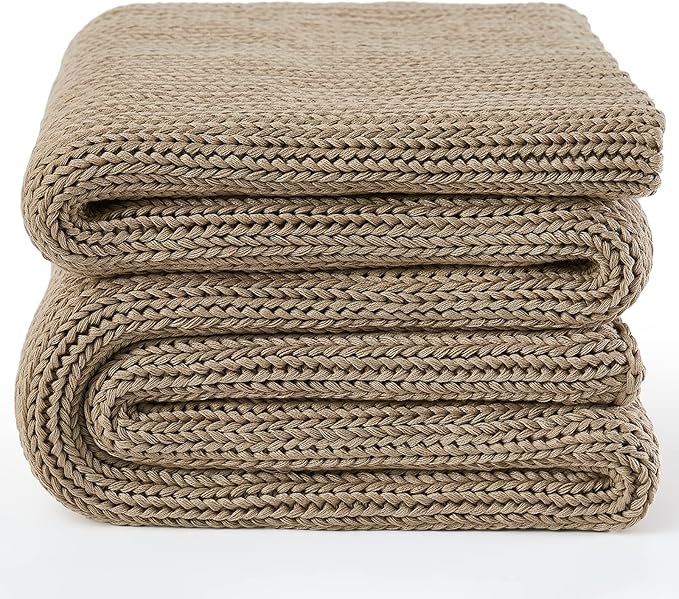 Guohaoi Knitted Weighted Blanket for Adults (Beige 50"x75" 12lbs) No Beads Cooling Throw Blanket for Hot Sleepers, Home Decor Breathable Chunky Knit Heavy Blanket Use on Full Size Bed