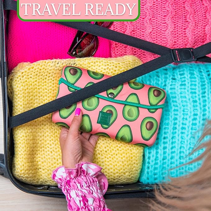 Made Easy Kit Pill Case Large 7-Day / 28 Compartments in Neoprene Carrier with Storage Pill Box in Daily in Morn, NOON, EVE, Bed a Weekly Vitamin, Medicine, Capsule Organization (Green Pink Avocado)