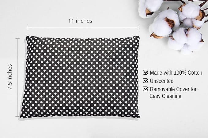 Microwavable Corn Filled Heating Pad and Cold Pack/Washable 100% Cotton Cover (Polka Dot - Black, 7.5in W x 11in L)