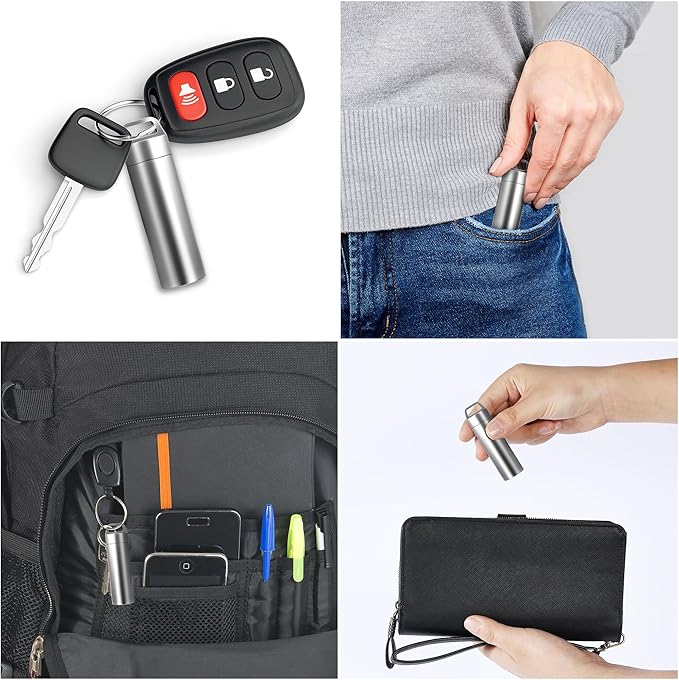 Small Pill Case, Portable Keychain Pill Holder Waterproof Metal Pill Box Container for Travel Purse Pocket, Mini Stainless Steel Pill Organizer for Outdoor Camping