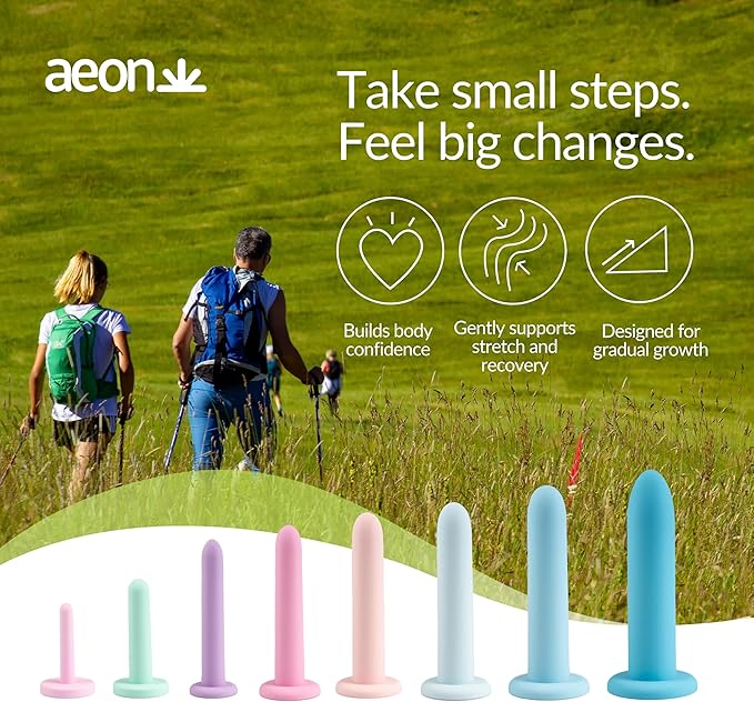 AEON Gentle Touch – Soft Premium Silicone 8-Piece Set for Pelvic Floor Strengthening & Flexibility – Progressive Sizes with Suction Bases – Includes Elegant Storage Bag & 1.3 Oz Glide ($10 Value)