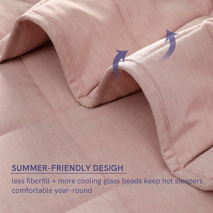YnM Exclusive Cooling Weighted Blanket, Smallest Compartments with Glass Beads, Cooling Nylon/PE (Hushed Violet, 88"x104" 20lbs), Two Persons 90~160lbs Sharing Use on Queen/King Bed