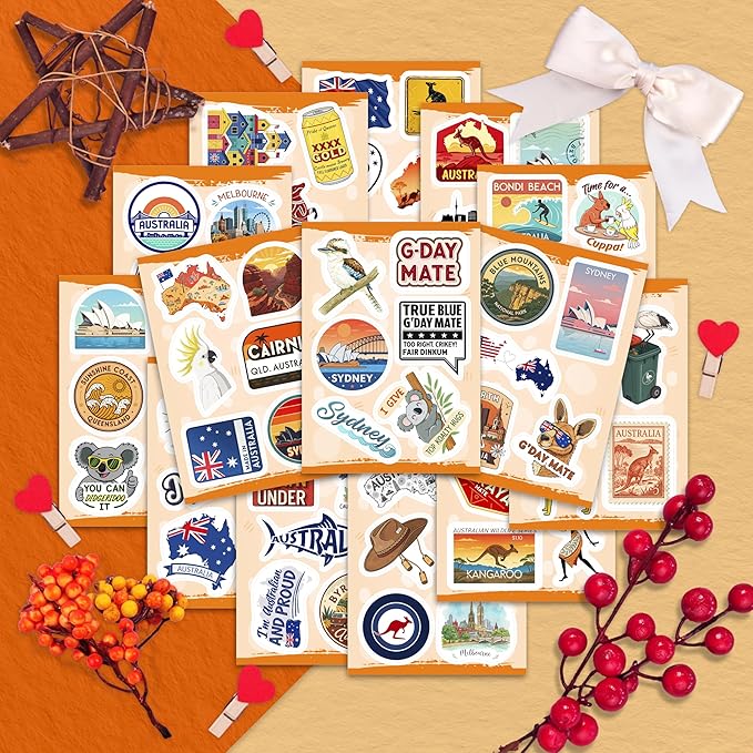 100Pcs Australia Stickers for Luggage, Water Bottle - Australian Stickers and Decals- Australia Party Supplies - Gift for Women & Men
