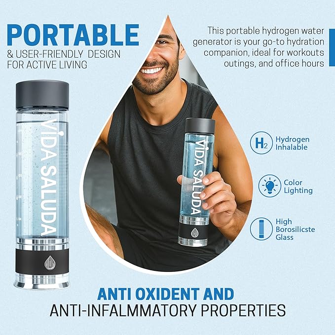 500ml (17oz) Premium Portable Hydrogen Water Bottle Generator –Under 3 Min Cycle, High-Concentration PPB, Advanced SPE/PEM, Self-Cleaning, Ionized Alkaline Water for Detox, Energy & Superior Hydration