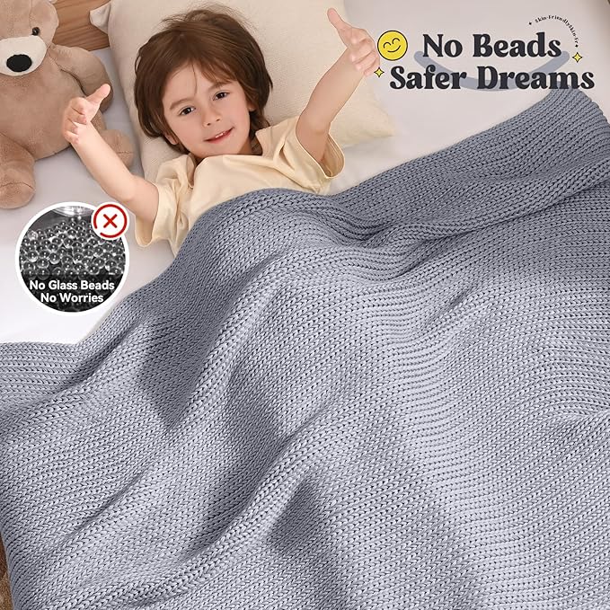 Guohaoi Knitted Weighted Blanket Kids (Light Grey 40"x60" 10lbs) No Beads Cooling Heavy Blanket, Home Decor Breathable Chunky Knit Blanket for All-Season Use