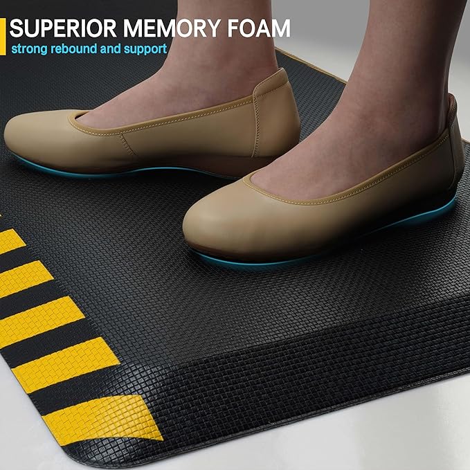 FEATOL Anti Fatigue Mat Industrial, Ergonomic Standing Floor Mat for Work for Stand -Safety Support for Leg & Back Pain(Yellow Border, 20" x 59", 1PC)