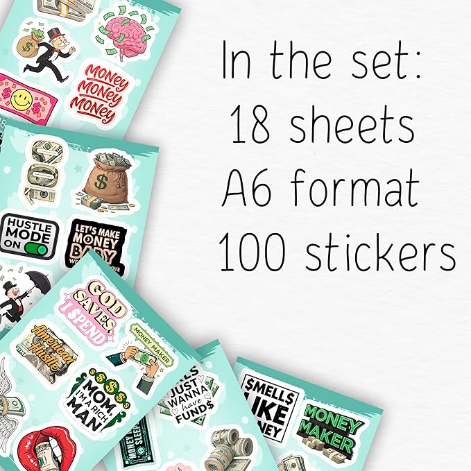 100Pcs Money Stickers for Planner for Adults, for Water Bottle - Money Sign, Symbol Stickers, Party Supplies- Gift for Women & Men