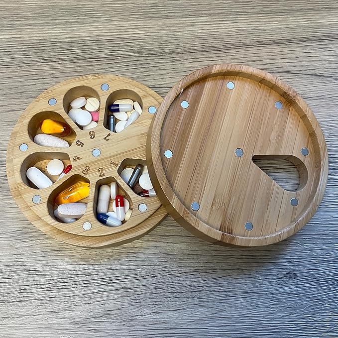 e-Pill Bamboo Pillbox Organizer for Tablets, Vitamins or Supplements