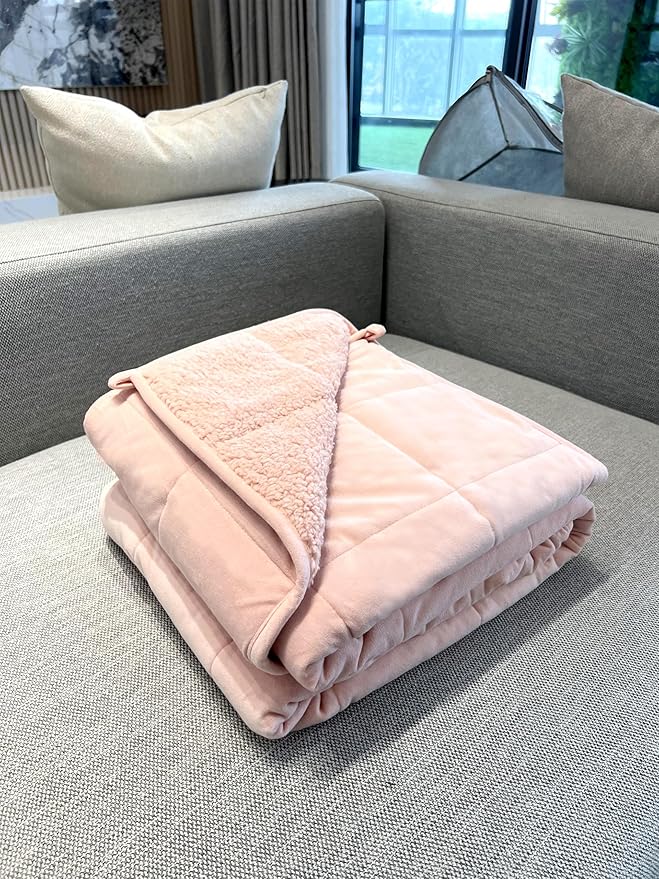 Sherpa Weighted Blanket for All Season,Both Sides Pink 10Lbs, 48 x 72 inches, Reversible Velvet Soft Plush Weighted Blanket for Adult Better Sleep