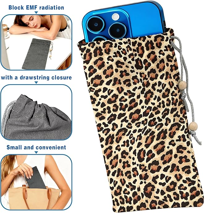 EMF Shield Sleeve for Cell Phone Reduce Signal Anti-EMP Pouch Against Radiation, EMF, 5G, RFID Blocking 4x8 Inch Leopard Phone Sleeve Bags