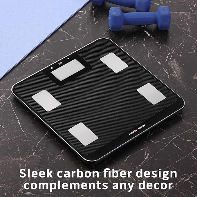 Health o meter Digital Body Composition Scale – BMI, Body Fat & Water Mass Measurement, Multi-User Tracking, 450 lb Capacity, Step-On Carbon Fiber Platform, Backlit Display, 3 AAA Batteries Included