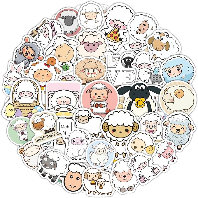 BulbaCraft 100Pcs Sheep Stickers, Lamb Stickers, Sheep Gifts for Women, Lamb Party suppliess, Gifts for Women & Men