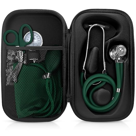 ASA TECHMED Medical Starter Kit – Stethoscope, Durable Blood Pressure Monitor, EMT Shears & Protective Carrying Case – Ideal for Healthcare Students & Professionals, Hunter Green