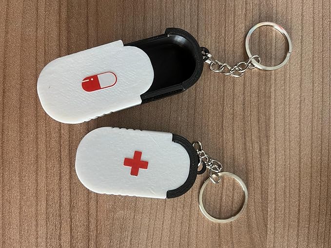Keychain Pill Box Daily Medicine Carrying Tiny Keychain Vitamin Box (Black)