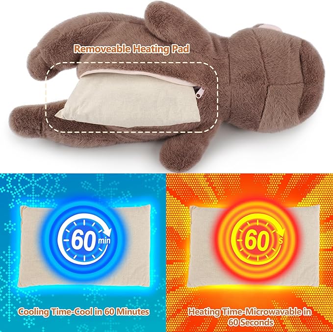 2lb French Bulldog Microwavable Heating Pad-19'' French Bulldog Heating Pads for Cramps &Period Pain Relief, Heatable & Coolable Stuffed Animals Bedtime Birthday Gift for Women Kids