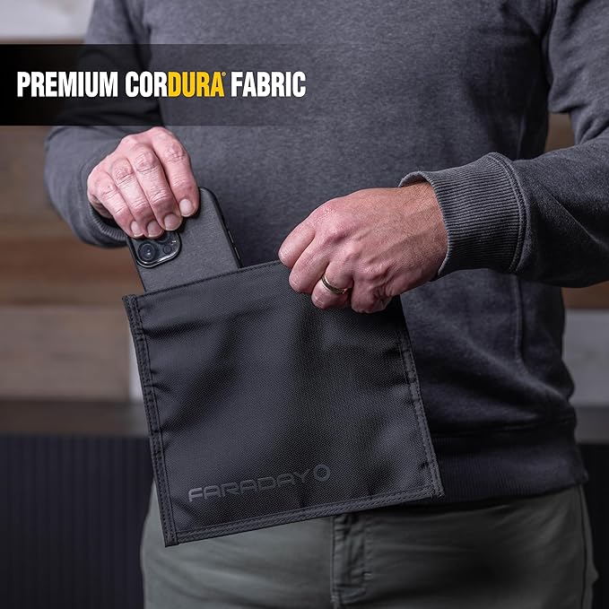 Faraday Defense Faraday Bag Jacket Pro for Phones | Magnetic Closure, Shielding - Law Enforcement & Military, Travel & Data Security, Privacy, Anti-Tracking Anti-Hacking Black (Phone)