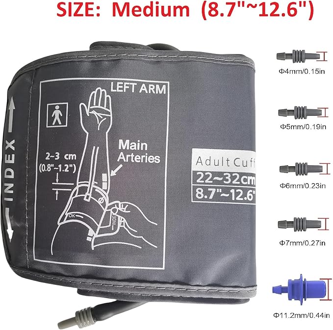 Medium Easy Wrap Blood Pressure Cuff for Thin and Small Arm,Compatible with Omron 8.7~12.6 Inches (22~32) CM Adult BP Replacement Cuff, Adult Cuff Only -5 Connectors (Medium+ 5 Connectors)
