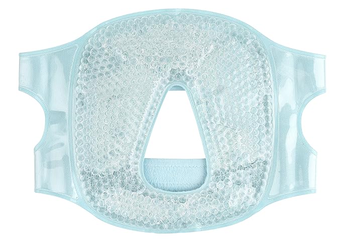 Hot and Cold Therapy Gel Bead Full Facial Mask by FOMI Care | Ice Face Mask for Migraine Headache, Stress Relief | Reduces Eye Puffiness, Dark Circles | Fabric Back (Full Face w/o Eye Holes)