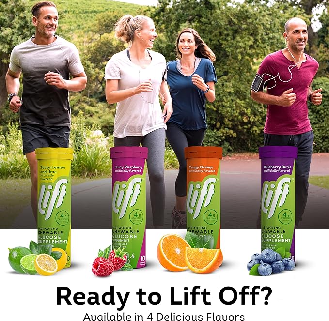 Lift Glucose Fast-Acting Glucose Chewable Energy Tablets, Blueberry, 10 ct Tube (Pack of 12)