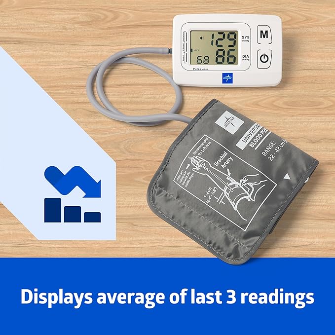 Medline Automatic Blood Pressure Monitor, Universal Upper Arm Cuff, Large Digital LCD Display, Talking Feature, Stores Up to 90 Readings, Batteries Included