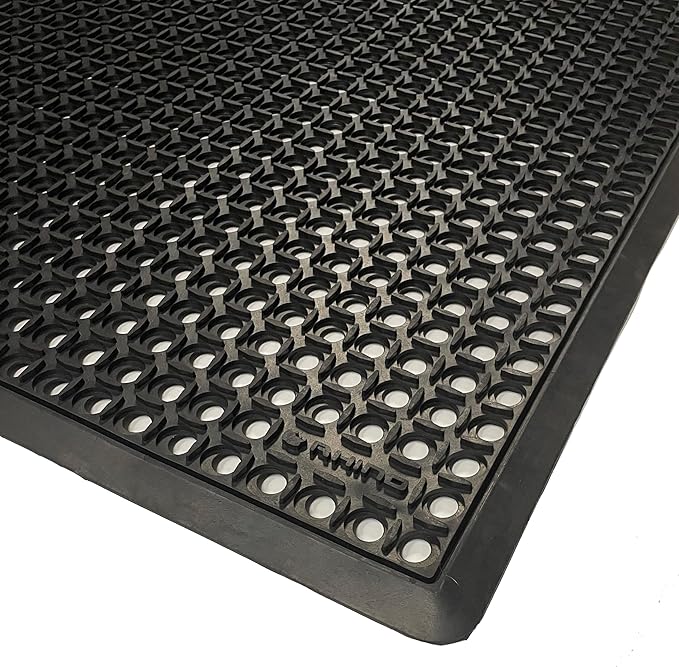 Rhino Mats, B-Series Anti-Fatigue Drain-Thru, Grease Resistant, Non-Slip Drainage Floor Mat for Restaurant, Kitchen, Pool, Car Wash, Lab, Gyms, Workplace, Docks or Anywhere (Black, 3' x 3' x 3/4")