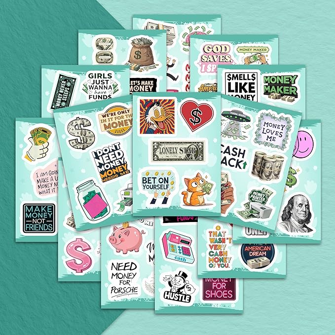100Pcs Money Stickers for Planner for Adults, for Water Bottle - Money Sign, Symbol Stickers, Party Supplies- Gift for Women & Men