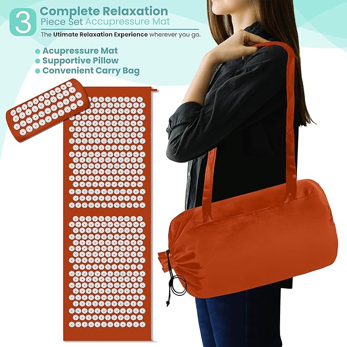 Sivan Health and Fitness Acupressure Mat and Pillow Set - Grounding Mat for Stress, Back & Neck Pain - Acupuncture Point Massage Mat for Muscle Relaxation, Sciatica, & Meditation - Includes Carry Bag