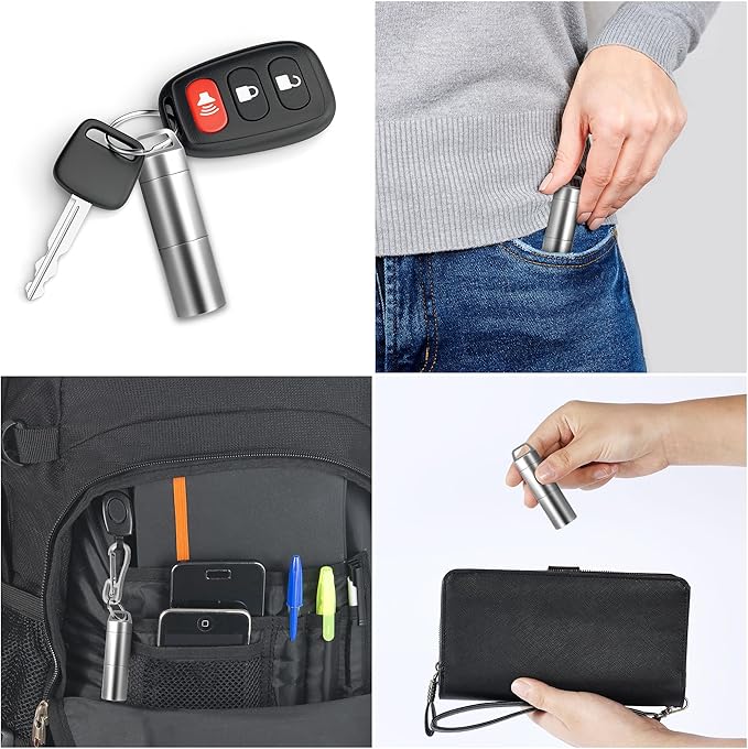 Small Pill Case (2 Compartments Design), Portable Metal Pill Holder Keychain, Waterproof Pill Box Container Mini Stainless Steel Pill Organizer for Travel Purse Pocket