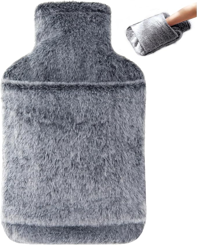 samply Hot Water Bottle with Cover - 2L Hot Water Bag with Hand Pocket, for Hand Feet Warmer, Black