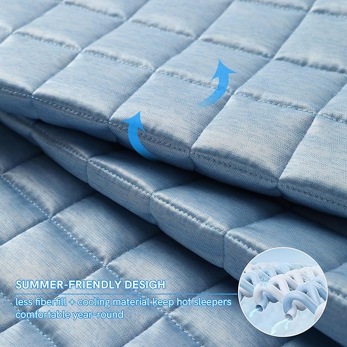 YnM Cooling Weighted Blanket for Adults, 40lbs Heavy Bed Throw Comforter with 100% PE Fabric, Ideal for Hot Sleepers or Summer Days(88x104 Inches for Queen/King Bed, 40 Pounds, Blue)