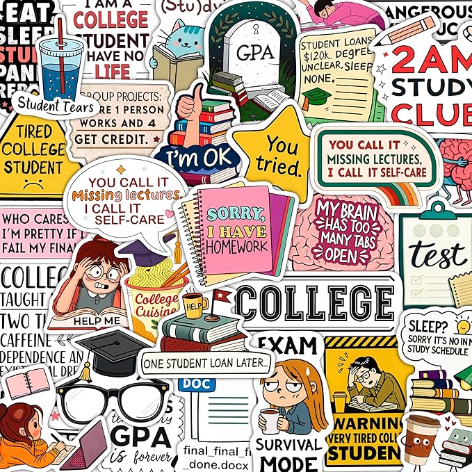 100Pcs College Stickers for Water Bottles, for Laptop, for Planners - Party Supplies for College - Gift for Women & Men