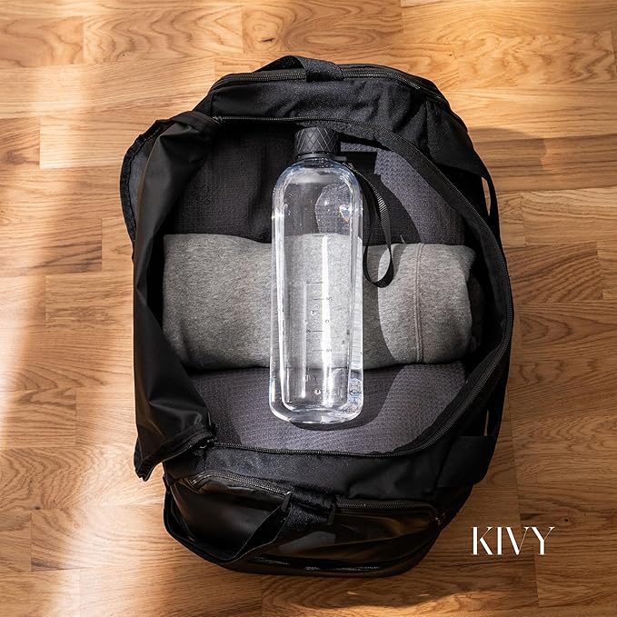 KIVY Large Water Bottle 50oz [Lightweight & Shatterproof] Fits Backpack & Cupholder for Travel, Sports, School - Clear water bottle no straw - 1.5 Liter water bottles - 50oz Water bottle
