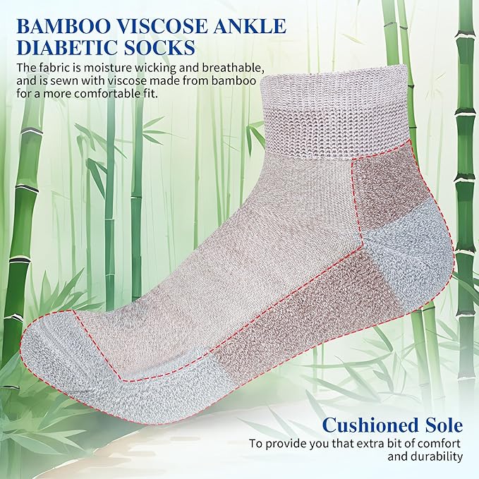 Diabetic Socks for Men,6 Pairs Ankle Mens Diabetic Socks,Diabetic Neuropathy Socks for Men Size 9-11/10-13/13-15.