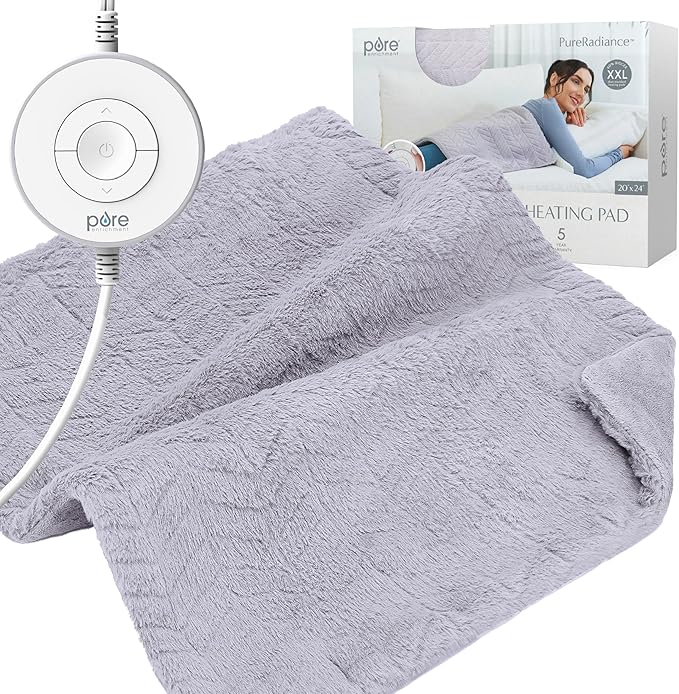 Pure Enrichment PureRadiance Ultra-Wide Luxury Heating Pad, Patented Design, Soft Faux Fur, Micromink, 6 Heat Settings, Machine Washable, Large, 20”x24” (Amethyst Dusk)