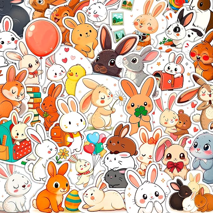 100Pcs Bunny Stickers for Water Bottles - Rabbit Stickers Cute, Small - Bunny and Rabbit Party Supplies & Decoration - Gift for Women & Men