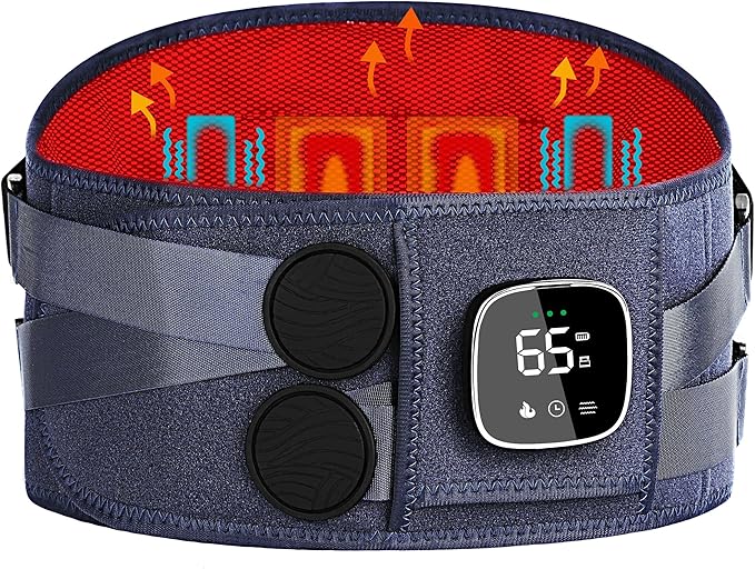 Cordless Heating Pad with Massager for Back Pain Relief, HSA Eligible FSA, 47-60" Lower Portable Back Heating Pad for Cramps with 3 Heat&Timer, 5 Vibration Back Brace Gift for Mother Father Men Women