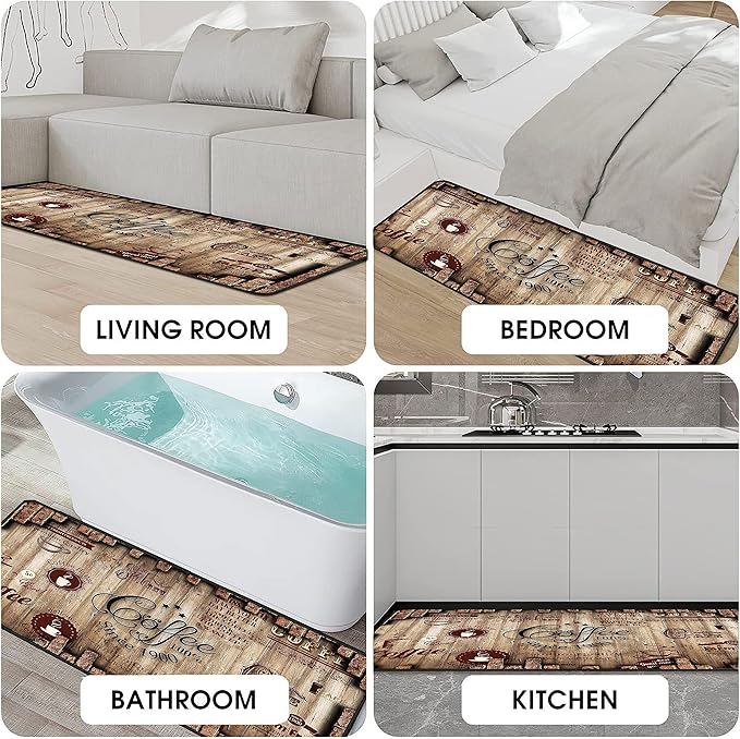 Coffee Kitchen Rugs 2 Piece Set for Floor Mat, Non Skid Washable Absorbent Microfiber Coffee Kitchen Mat for in Front of Sink for Standing for Home Coffe Kitchen Decor 17"X30"+17"X47"