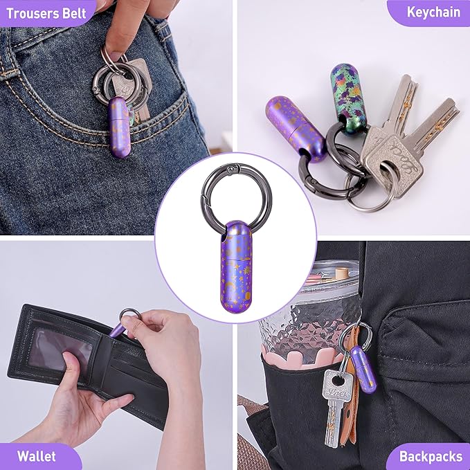 Titanium Keychain Pill Holder,Waterproof Mini Pill Case,Portable Small Pill Container for Travel,Purse,Pocket(Strary Sky)