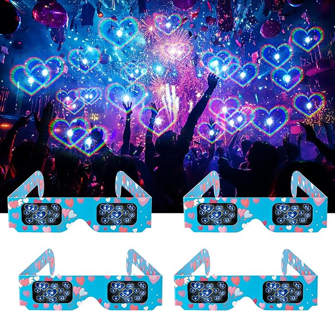 12 Packs Cardboard 3D Diffraction Glasses Fireworks Glasses for Christmas Lights/Parties/Raves/Music Festivals/Light Shows/Fireworks (Moon/Music Symbol/Star/Spiral)
