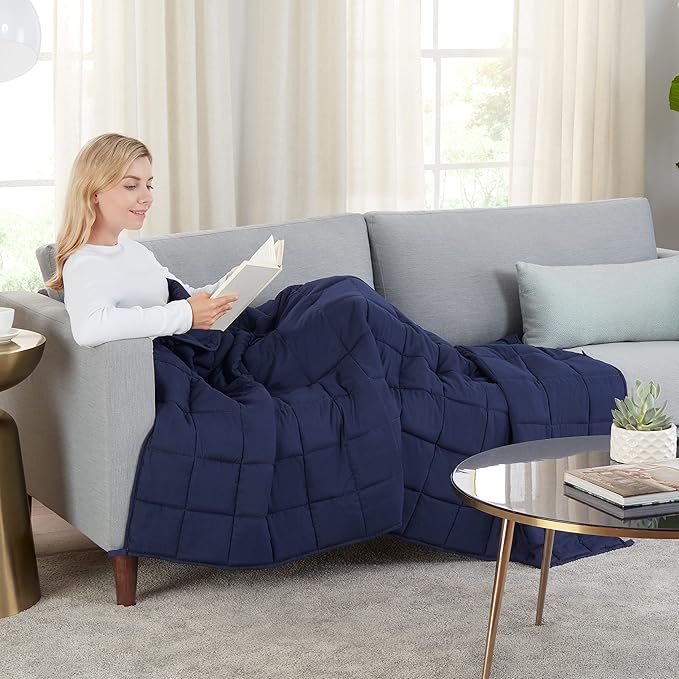 SERTA Zen Rest Wrinkle Resistant Adult Heavy Weighted Throw Blanket Filled with Glass Beads, 12 lbs (48 in x 72 in), Navy