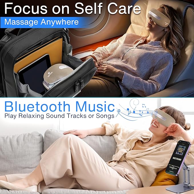 SereneLife Smart Eye Massager with Heat and Cooling, Compression, Vibration, Music, Wireless Heated Mask