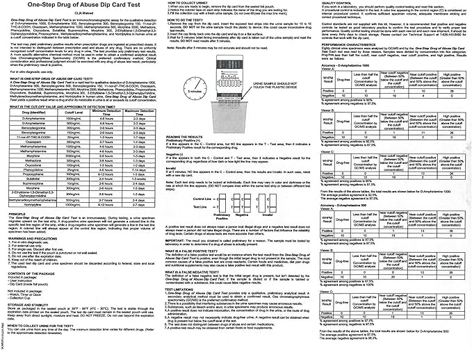 At Home Urine Drug Tests, 6 Instant Test Kits for Marijuana, Cocaine, Opiates, Amphetamine, Methamphetamine, Benzodiazepine, 5 Tests