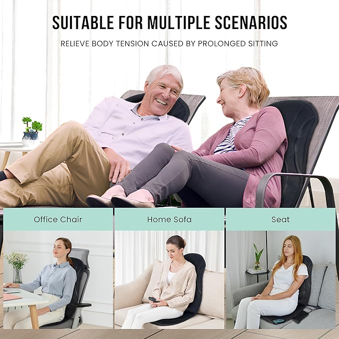 Snailax Vibration Back Massager with Heat, Seat Massager with 8 Vibrating Motors & 5 Modes, Chair Massager Cushion, Massage Pad for Chair, Office, Gifts for Mom