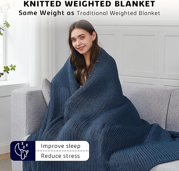 L'AGRATY Knitted Weighted Blanket - 50"x60" 10lbs Cooling Chunky Knit Heavy Blanket for Adults Braided Crochet Throw Thick Cable Yarn Knit Decorative No Beads Evenly Weighted Machine Washable