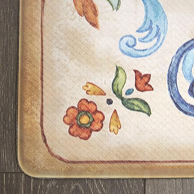 J&V TEXTILES Anti Fatigue Kitchen Mat for Floor, Embossed Themed Cushioned Kitchen Runner Rug Mat, Non Slip, Easy Wipe Clean, 1/2 Inch Thick (20x39 inches, Tuscan Fleur Cream)