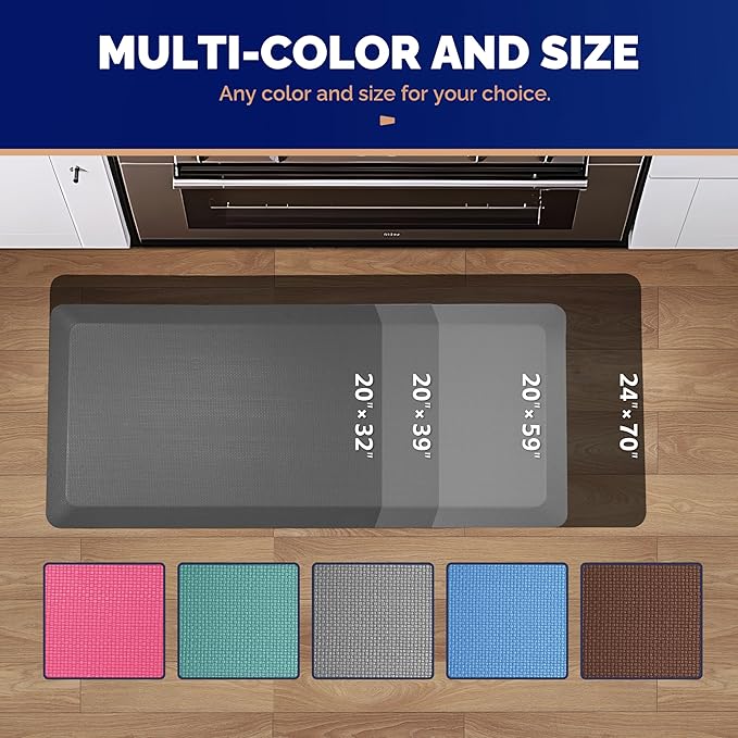 FEATOL Anti Fatigue Mat for Standing, 9/10 Extra Thick Ergonomic Standing Desk Mat, Comfort Memory Foam Standing Mat at Home,Office All Day (20" x 39", Gray, 1PC)